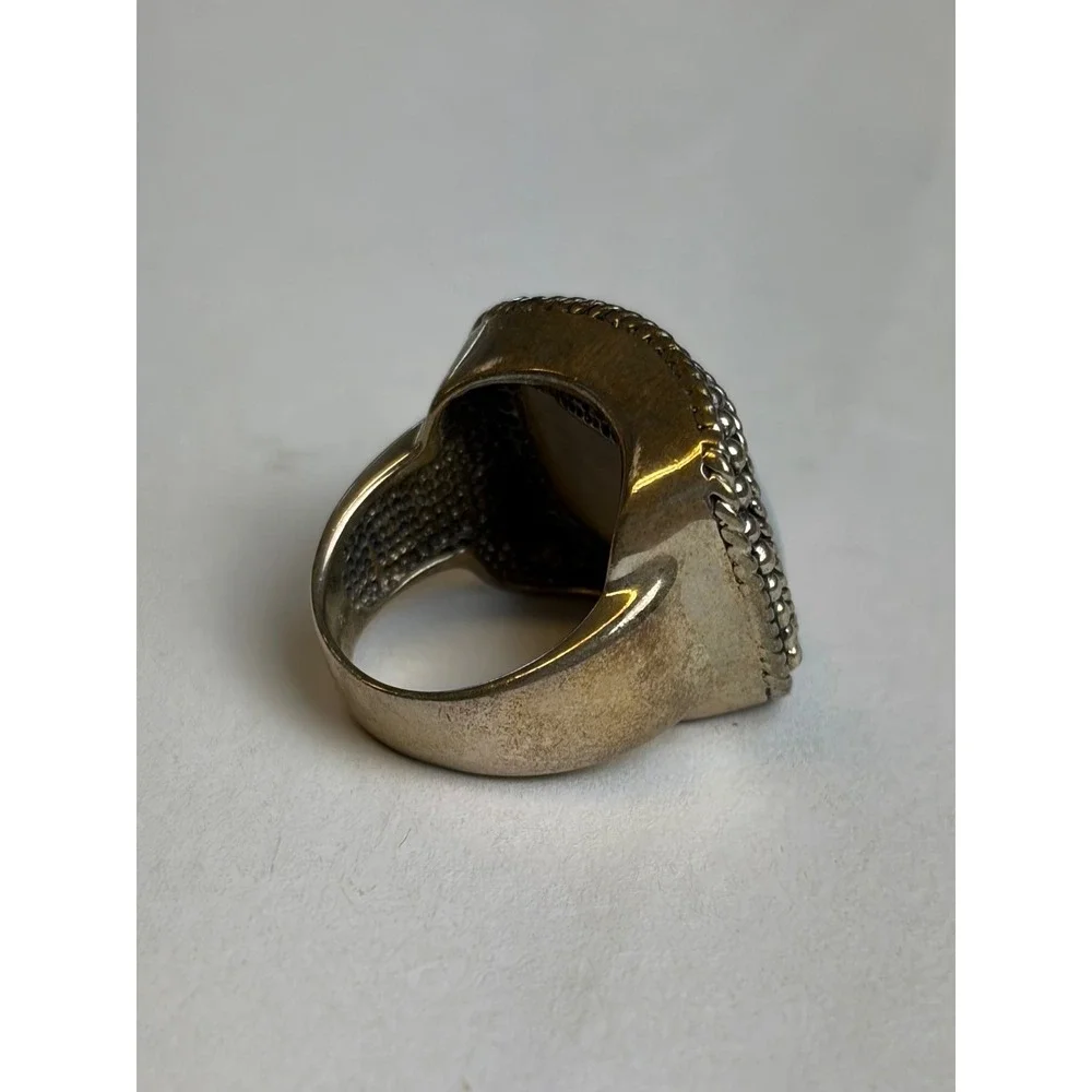 Vintage Mother of Pearl Ring 6 Silver 925 Sterling Statement Braided Border Wide